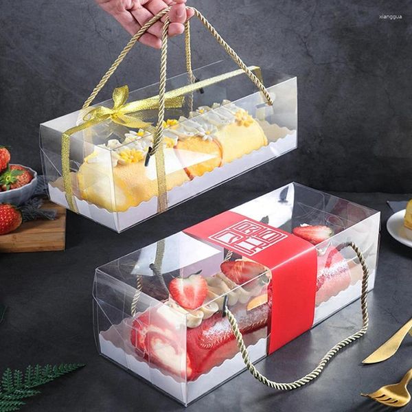 Geschenkverpackung 1PCS Transparente Kuchenbox mit Griff Cupcake Schweizer durchsichtiger Kunststoff Tragbarer Behälterhalter PET-Verpackungsrolle Lange Hüllen