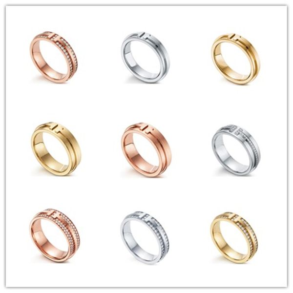 Женские и мужские классические дизайнерские обручальные кольца двойной серии T, изысканный процесс, стерлинговое серебро 925 пробы, позолоченное кольцо 18 карат, кольцо с бриллиантами, оптовая продажа ювелирных изделий