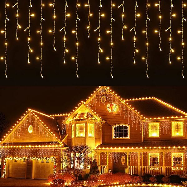 Decorazioni natalizie Decorazione 2023 Luci a led ghiacciolo Tenda esterna Ghirlanda cadente 050607M Strada sulla casa Anno 2024 231027