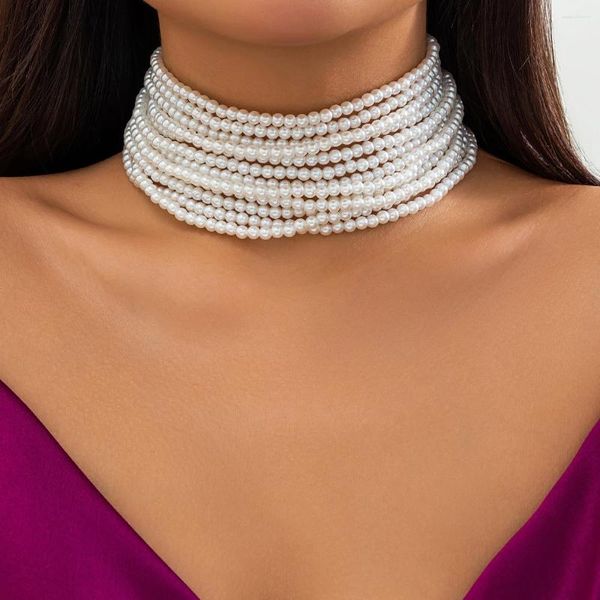 Choker Koreanische Romantische Mehrschichtige Feine Perlenkette Schlüsselbein Halskette Gothic Imitation Perle Damen Statement Bankett Schmuck