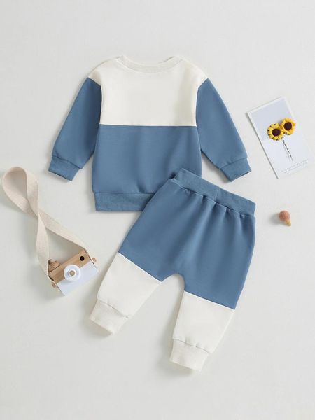 Set di abbigliamento Neonato Bambino Neonato Vestiti Manica lunga Girocollo Felpa Top Pantaloni casual Outfit 2 Pezzi Autunno Inverno (Blu Bianco 0-6