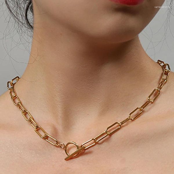 Colares de pingente de aço inoxidável clipe de papel link corrente toggle colar para mulheres homens vintage metal ouro cor fecho gargantilha