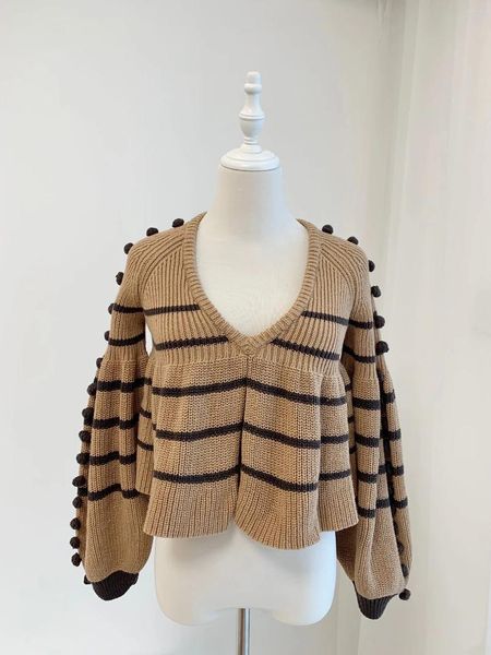 Женские свитера, осенне-зимний винтажный полосатый универсальный кашемировый свитер с v-образным вырезом, повседневный