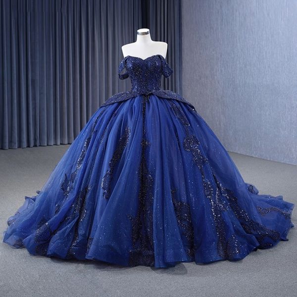 Azul marinho quinceanera vestidos de baile flor vestidos de 15 anos sexy querida contas apliques rendas vestido de festa à noite
