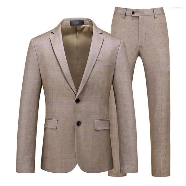 Abiti da uomo Bello di alta qualità 2 pezzi Maschile Fit Business Grid Stripe Boutique di moda Slim Groom Man Banchetto Abito da sposa