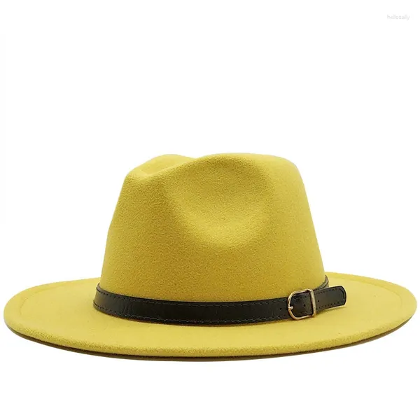 Berets amarelo branco fedora chapéus para mulheres imitação de lã fedoras panamá chapéu de feltro inverno homens jazz trilby chapeau femme bonés 56-60cm