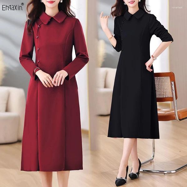 Casual Kleider EHQAXIN Herbst Winter Damen Kleid Mode 2023 Vintage Taste A-Linie Einfarbig Für Damen Chinesischen Stil L-5XL