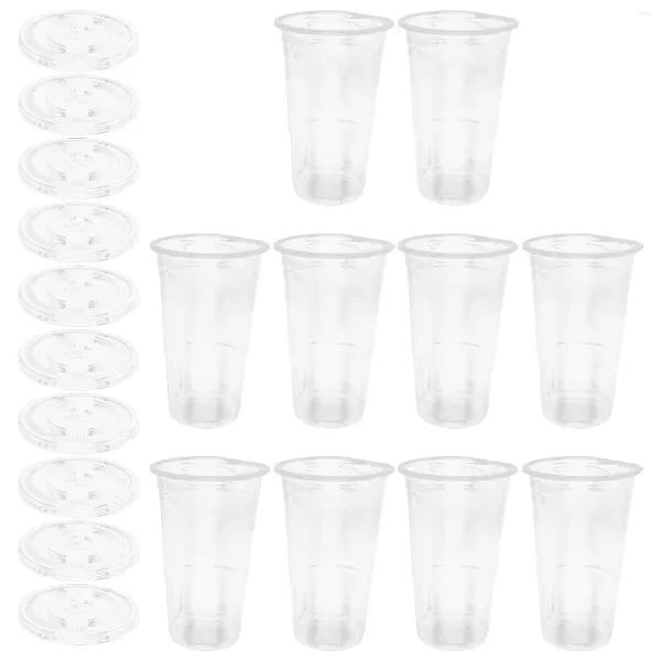 Geschirr-Sets, 50 Stück, transparente Getränkebecher, Bubble Tea, Obstdeckel, klare Deckel aus Kunststoff