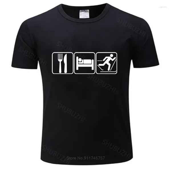 Camiseta masculina de verão masculino com comer esqui de esqui do sono -Camiseta do country XC