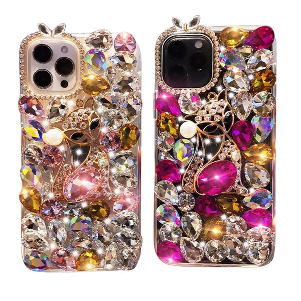 Bunte Strass-Apple-Handyhüllen für iPhone 12 13 14 15 Pro Max Plus, Mädchen, luxuriöse Rückseite, Diamant-Vollbohrer, Anti-Drop, glänzende, schöne Handyhülle