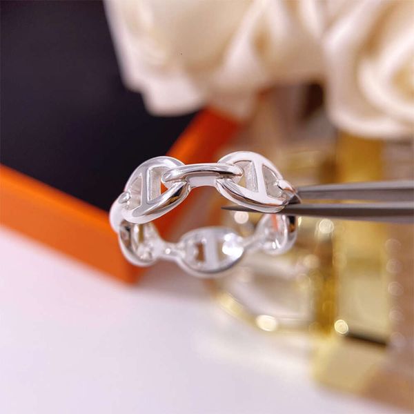 Nuovo tutto il corpo S925 in argento sterling giapponese catena da naso di maiale francese semplice anello per viso liscio femminile