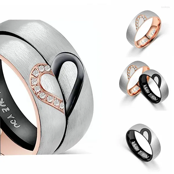 Cluster-Ringe, Titanstahl, halber Pfirsich, herzförmiger Paarring, I LOVE YOU, Edelstahl-Schmuck, Herz