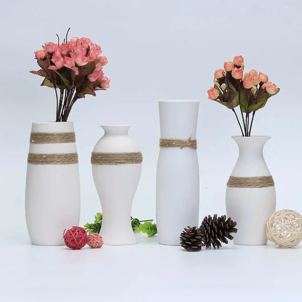 Vasos vaso de cerâmica branco criativo flor moderna simples retro pastoral flores buquê decoração de casa para desktop de escritório
