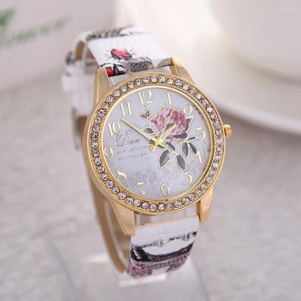 Armbanduhren Sdotter Mode Damenuhren Frauen Gedruckte Blumenuhr Luxus Casual Quarz Leder Handgelenk Weibliche Kleid Uhren R