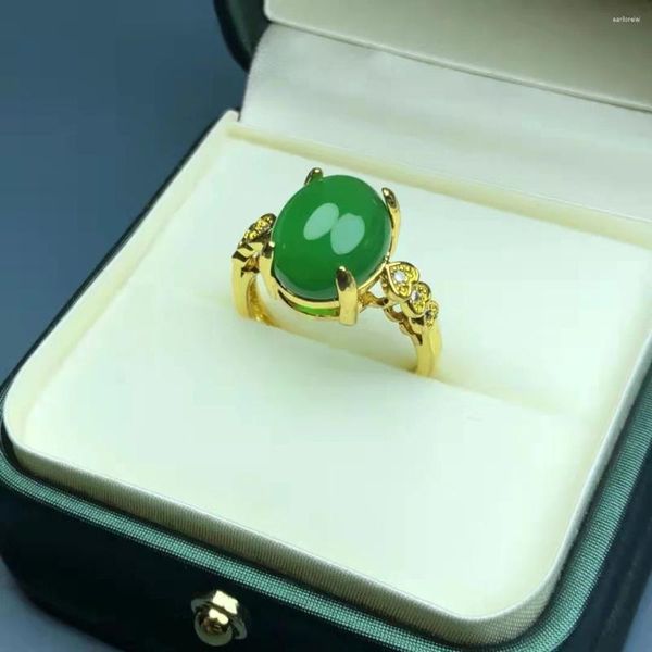 Cluster Ringe Hohe Qualität Echte Grüne Natürliche Achat 925 Sterling Silber Paar Frauen Schmuck Glücksstein Finger Jade Ring Feine Accessoires