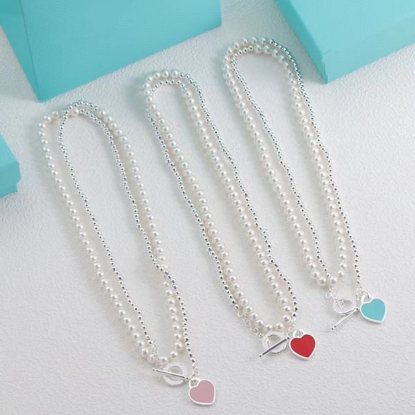 Collana di perle di lusso in acciaio inossidabile di perle di design per donna, collana di fascino squisito di moda, gioielli regalo di San Valentino con scatola originale.