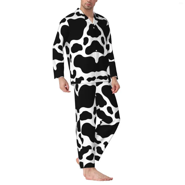 Erkeklerin Trailtsits Milk inek deseni Pamuk pazenli erkek pantolon ve uzun kollu uzun kollu pijama seti