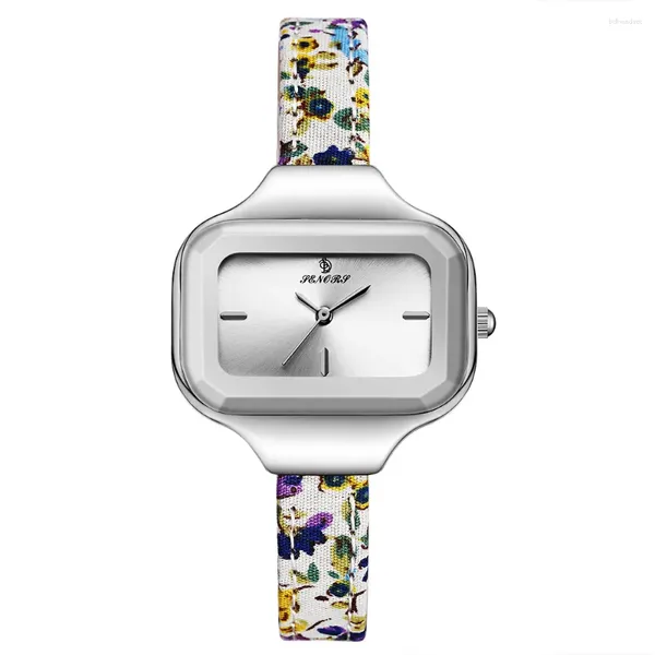 Relógios de pulso senors sn069 sliver cristal quadrado mulheres relógios senhoras relógio fino relógio de couro genuíno feminino presente simples estilo casual