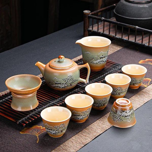 Set da tè Set in ceramica Teiera cinese Teiera per casa e ufficio con scatola Tazze da tè Gaiwan da cerimonia