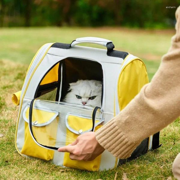 Portadores de gatos pequeno cão animal de estimação saco de viagem ao ar livre respirável grande capacidade gatos transportando suprimentos para filhotes mochila