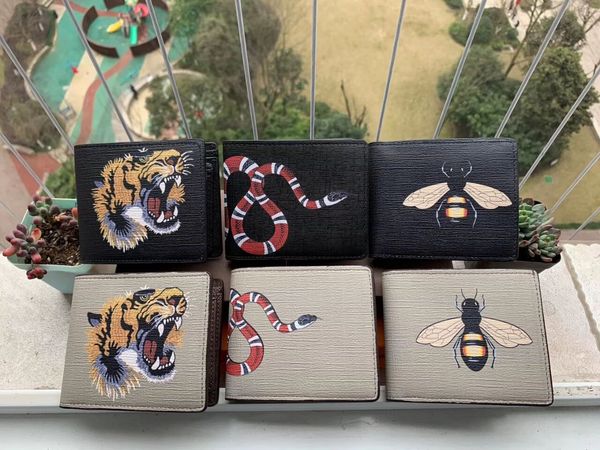 Portafoglio corto da uomo di design animale moda in pelle serpente nero tigre ape uomo donna porta carte di lusso con confezione regalo