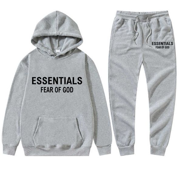 ESS Doppelfaden-Baumwoll-Hoodie-Pullover + Hose Herren- und Damen-Set, modische Marke, lockerer modischer Mantel