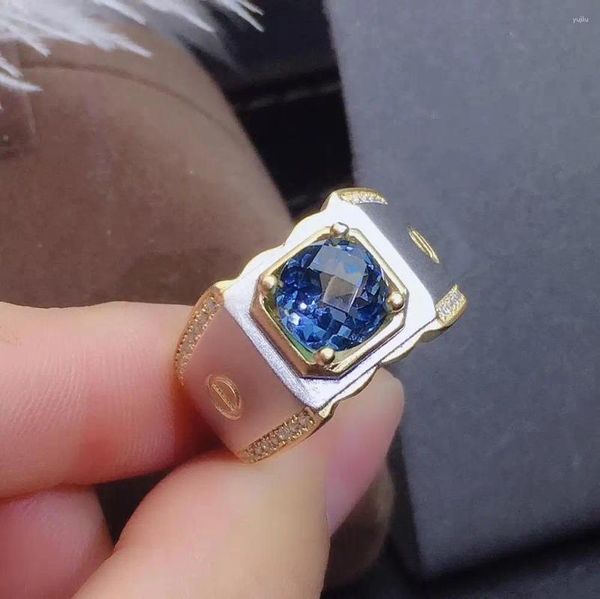 Anelli a grappolo Anello con topazio blu reale e naturale Uomo in argento sterling 925 con gemma da 8 8 mm per uomo Gioielleria raffinata lavorata a mano