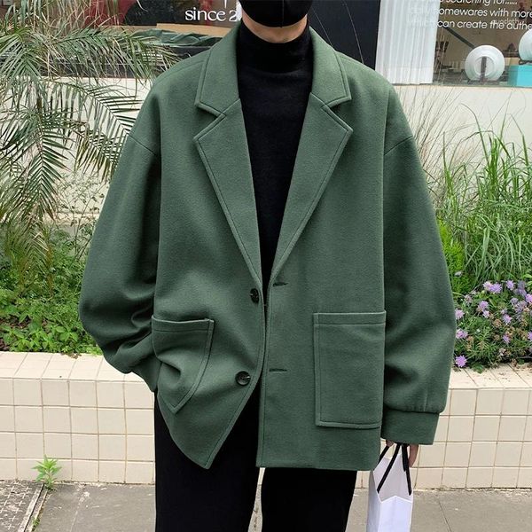Мужские куртки 2023, шерстяная куртка с длинным рукавом, японская мода унисекс с двойными карманами, дизайн, повседневный пиджак, рубашка большого размера, пальто