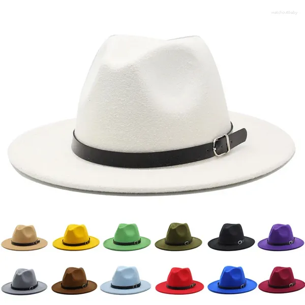 Berretti Cappelli Fedora Donna Uomo Cappellini Trilby Fedora in lana Calda cintura in pelle nera Top Cappello Jazz Cappello da donna