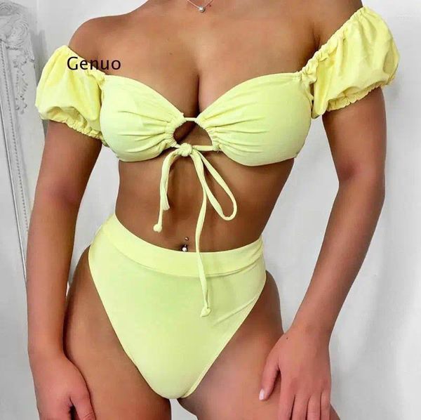 Mulheres de banho de cintura alta maiô tubo superior maiô bandagem natação wear push up bikini conjunto 2023 micro praia