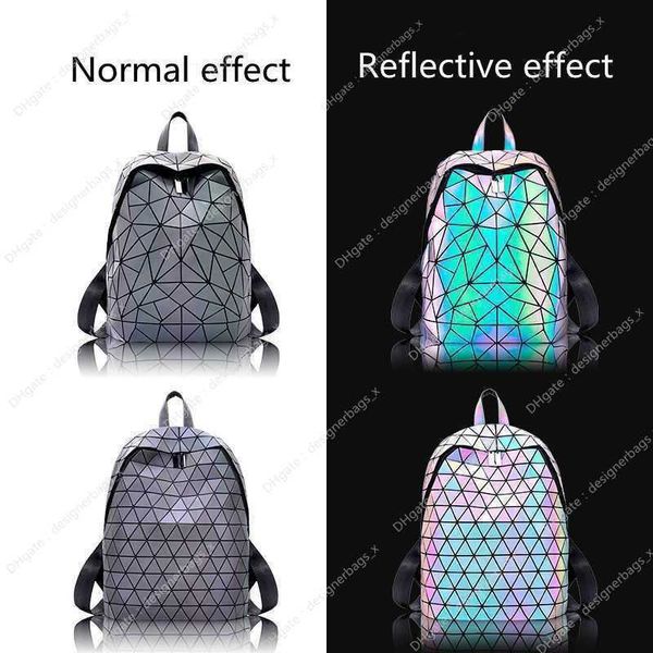 Zipper Zazk Красочный рюкзак ночного света для женщин 2024 Tote Fashion Laser Geometry Diamond Double Men и