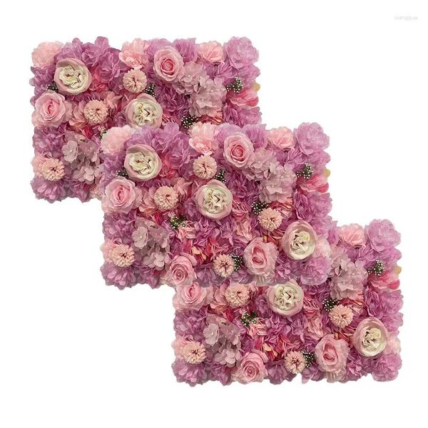 Fiori decorativi 3 pezzi / lotto Pannelli murali fiori 60x40 cm Sfondo rosa artificiale per la decorazione nuziale della festa nuziale