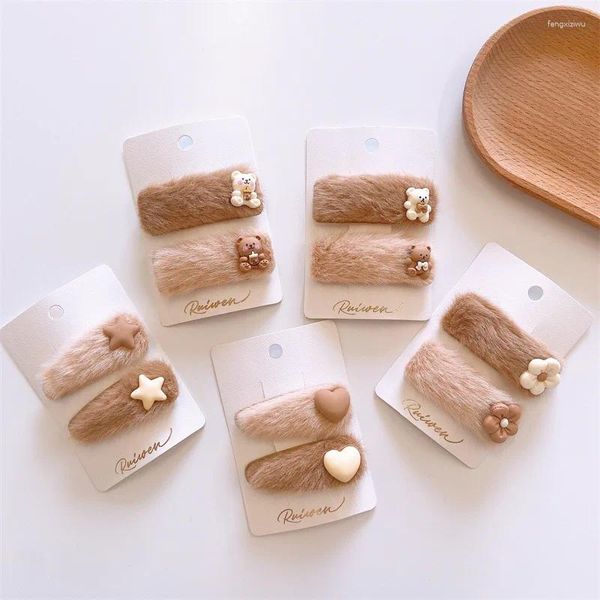 Accessori per capelli 4 pezzi/set donne ragazze moda caffè colore barrette clip di peluche per bambini forcine per autunno e inverno bambini