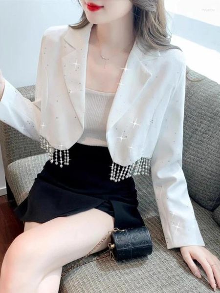 Ternos femininos moda curto cardigan high-end diamante incrustado pequeno terno jaqueta mulher china continental blazer mujer feminino