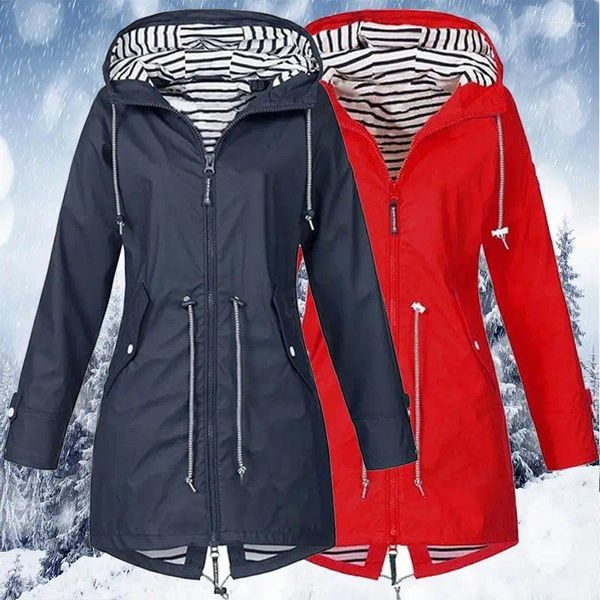 Trench da donna 2023 Moda antivento impermeabile giacca da donna cappotto con cappuccio abbigliamento da trekking all'aperto tuta sportiva impermeabile leggero