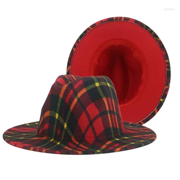 Berets chapéu feminino fedora xadrez vestido formal homens bonés panamá ao ar livre vermelho feltro retalhos casuais fedoras sombreros de mujer