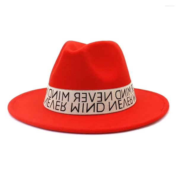 Berets Großhandel Mode Wollfilz Fedora Hut mit Kettengürtel Herren Jazz Hüte Gentleman Baumwolle Winter Frauen Gelb Breite Krempe Top