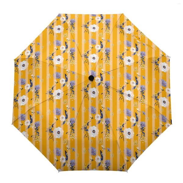 Regenschirme, Blumen- und Blattlinie, Farbblock, automatischer Sonnenschirm, faltbarer Regenschirm, männlich und weiblich, bedruckt, leichte Regenausrüstung