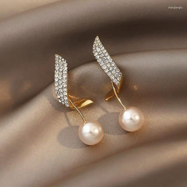 Brincos pendurados moda elegante imitação de pérola cristal longa borla para mulheres brinco requintado joias de casamento