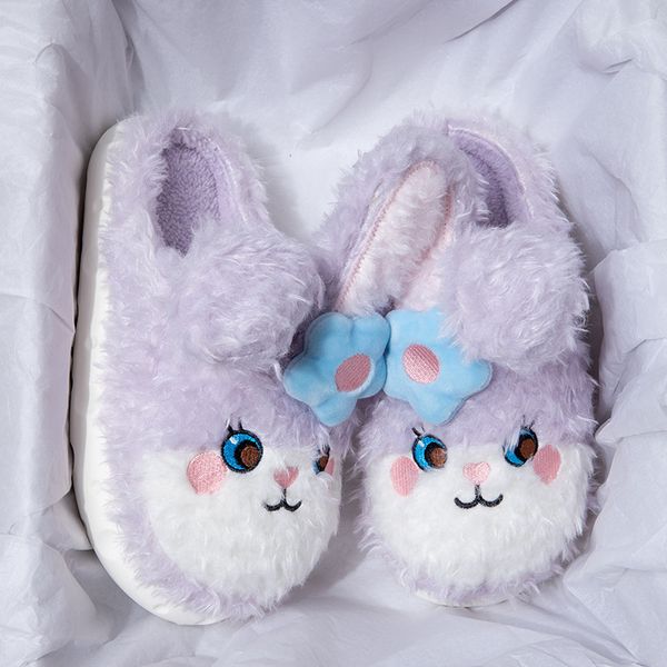 Chinelos de algodão Casa de inverno Casa feminina quente Princho roxo Cartoon Rabbit de soldado de algodão de soldado de soldado de algodão Tamanho 36-41