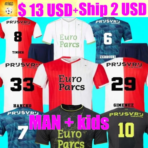 FeyENooRedS Futebol Jerseys 23 24 Voetbal Kids Kit 2023 2024 Camisa de Futebol Treinamento Home Away Fan Versão Goleiro Maillot Timber Danilo Dilrosun Hancko