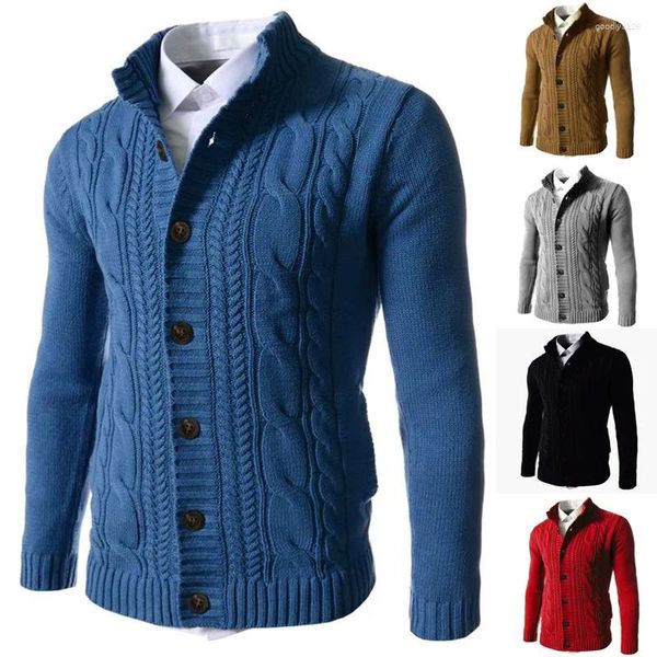 Camisolas masculinas cor sólida grosso quente cardigan camisola homens outono inverno jaquetas de malha casaco moda gola pull homme plus size