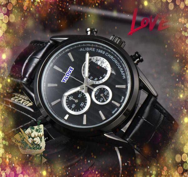 Высококачественные президентские мужские часы с хронографом, браслет с датой и датой, кварцевые часы с батарейкой, мужские часы с секундомером, пряжка из натуральной кожи, большой календарь, черный, серебряный корпус, часы