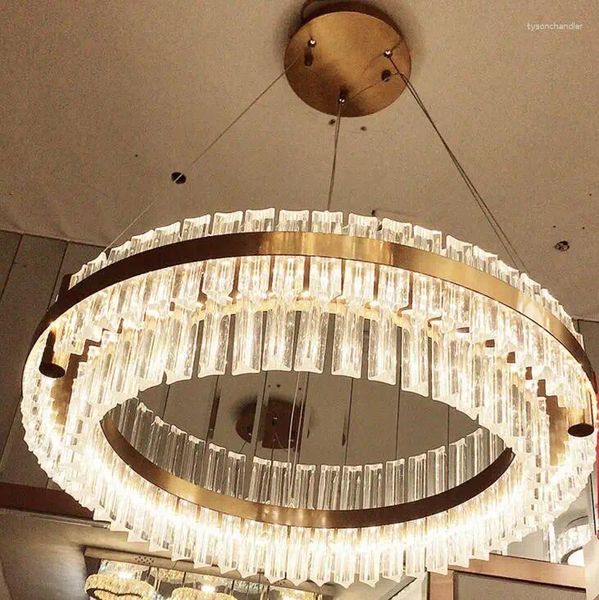 Lâmpadas pendentes l lustre europeu luz luxo simples sala de estar escadas led anel de vidro
