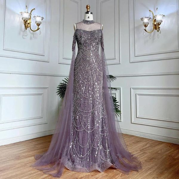 Вечерние платья Serene Hill, арабское пурпурное платье-русалка с накидкой и рукавами, расшитое бисером, роскошные длинные вечерние платья 2023 для женщин, свадьба CLA71992