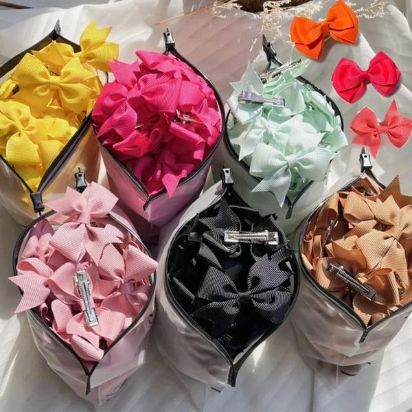 Acessórios de cabelo atacado bebê menina fita sólida bowknot clipes coloridos crianças feitos à mão bonito headwear grampos de cabelo crianças 2 peças