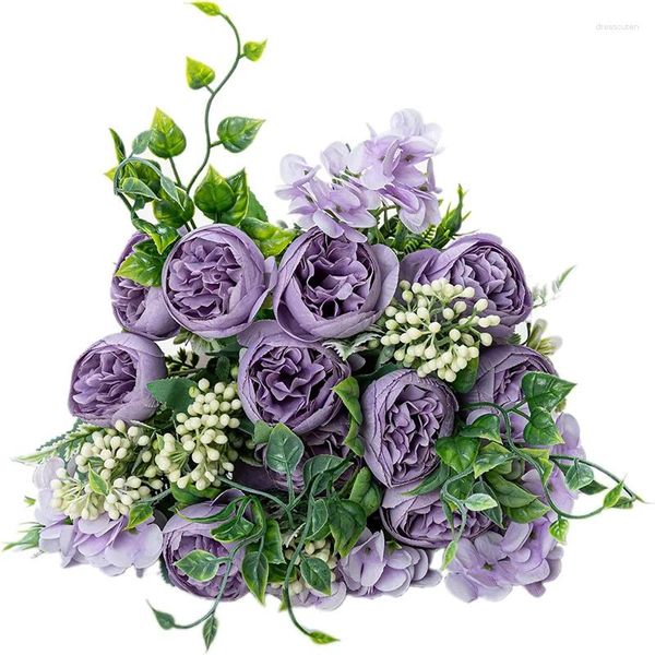 Dekorative Blumen, künstliche lila Pfingstrosen, lila Seide, künstliche, gemischte Pfingstrosen-Blume für Zuhause, Hochzeitssträuße, Dekoration