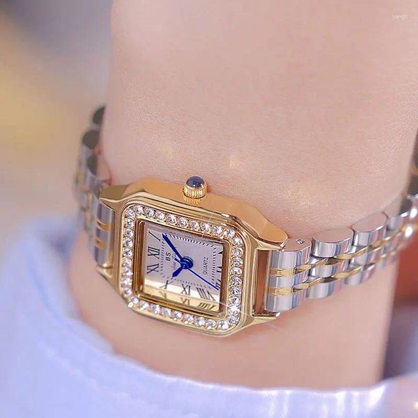 Relógios de pulso vendendo relógio para mulheres strass quadrado romano digital face quartzo relógio vintage precisão aço presente da esposa