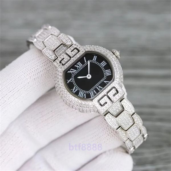 Relógio feminino com oito estrelas e diamante, diâmetro 33 mm, relógio de quartzo tartaruga, detalhes perfeitos, aço polido, mãos azuis