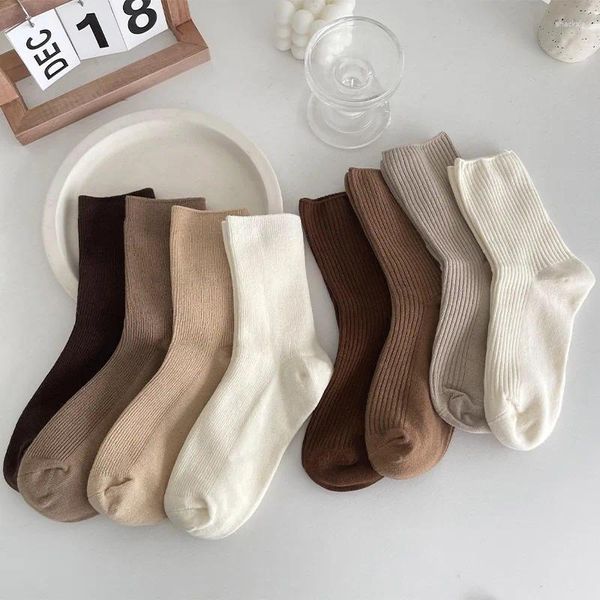 Frauen Socken Mode Baumwolle Farbe Khaki Crew Für Mädchen Atmungsaktive Casual Koreanische Sets Calcetines Mujer